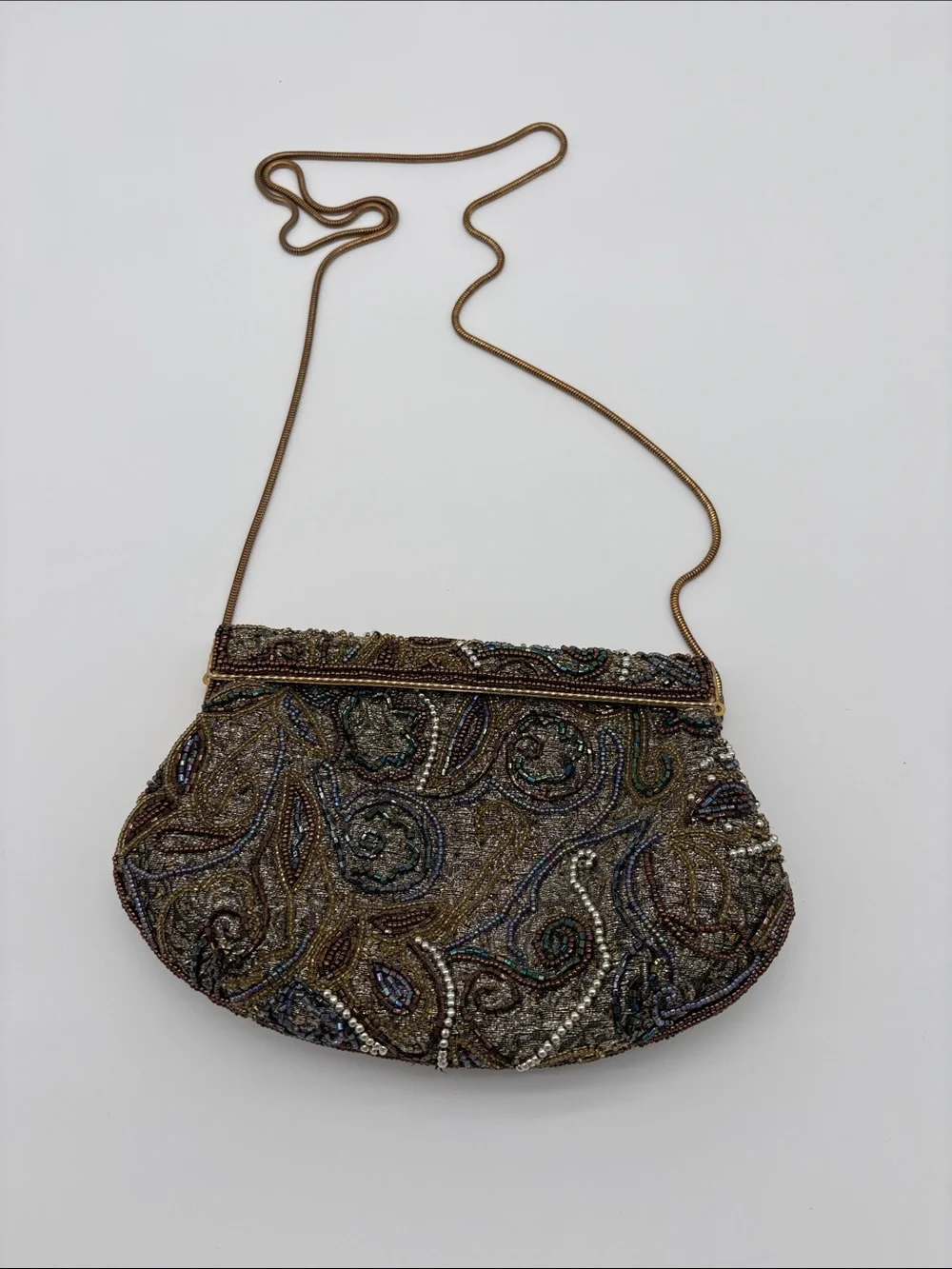 Vintage Carla Marchi Iridescent Beaded Fold Over Clutch Shoulder Bag BLEMISH